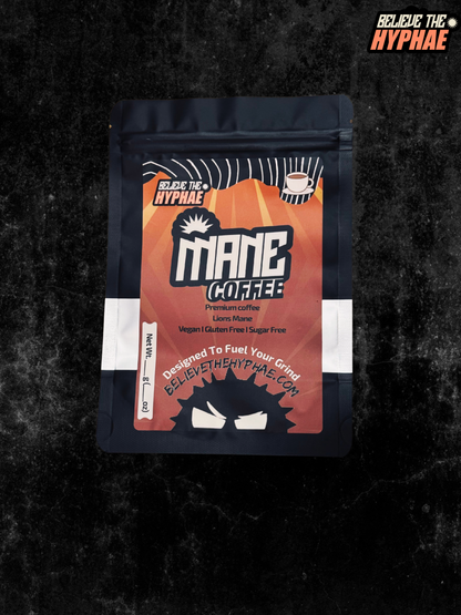 One pouch of Believe The Hyphae Mane Coffee, a premium lion's mane mushroom coffee blend made with 1000mg of Freeze-dried dual extract lion's mane to support focus, clean energy, and cognitive performance. Vegan, gluten-free coffee  with organic roasted coffee beans.