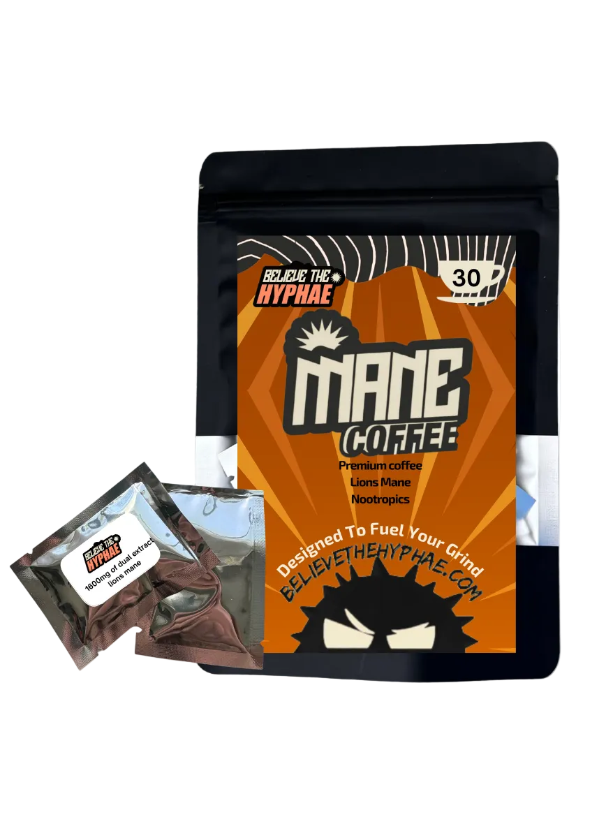 Mane Coffee package with a sample on a white background